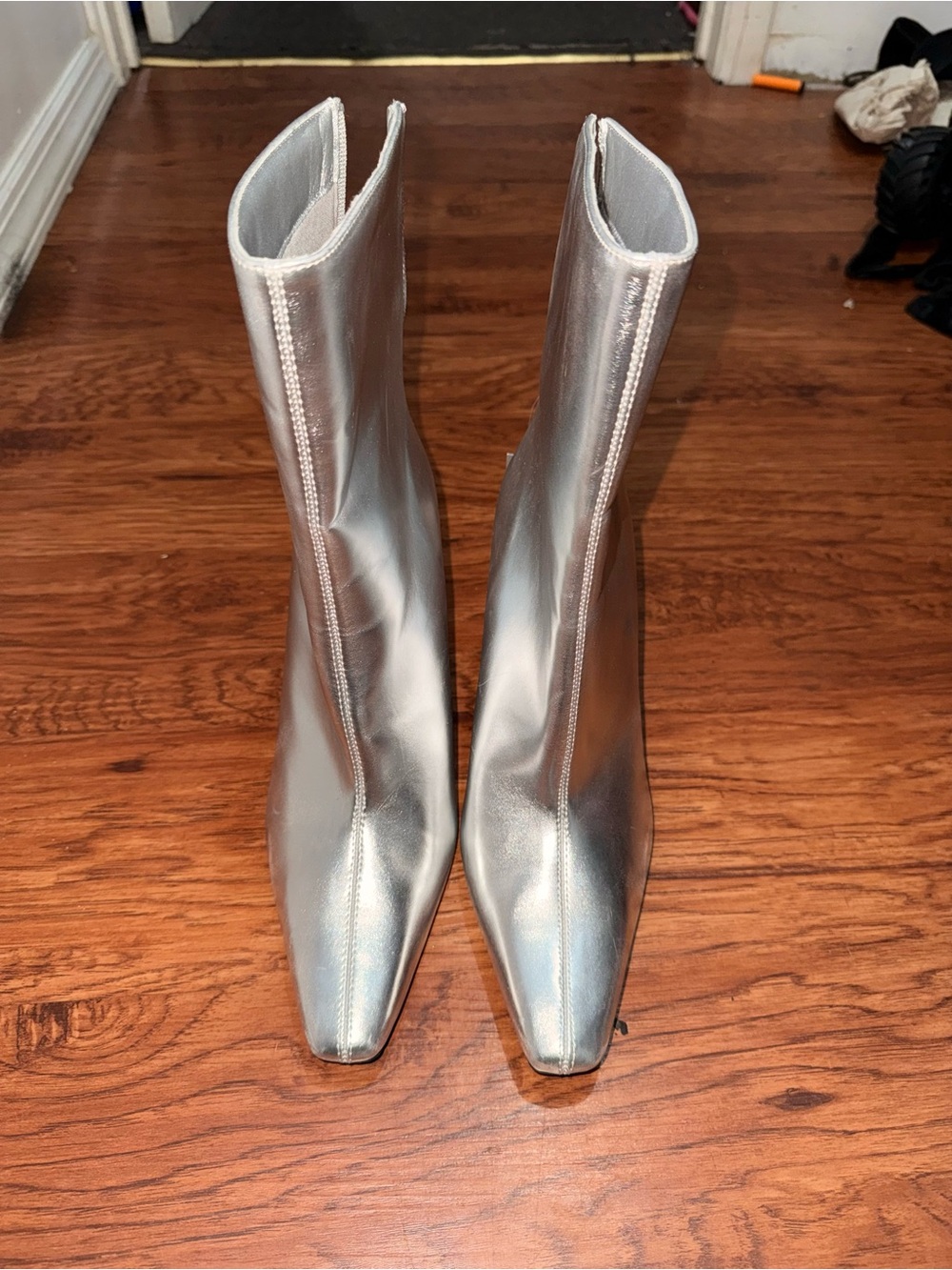 Primark Silver Metallic Pointed Toe Ankle Boots